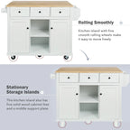 Kitchen Island on 5 Wheels with Storage Cabinet and 3 Drawers