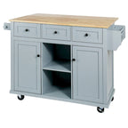 Kitchen Island on 5 Wheels with Storage Cabinet and 3 Drawers