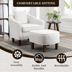 Linen/Polyester Upholstered Mid Century Barrel Chair with Ottoman