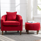 Linen/Polyester Upholstered Mid Century Barrel Chair with Ottoman