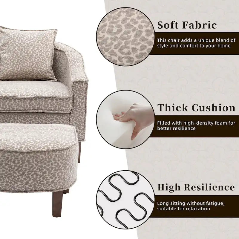 Linen/Polyester Upholstered Mid Century Barrel Chair with Ottoman