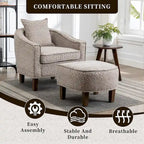Linen/Polyester Upholstered Mid Century Barrel Chair with Ottoman
