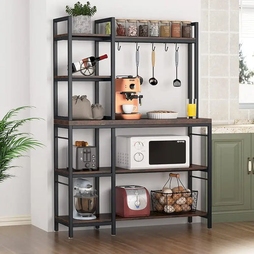 5-Tier Bakers Rack,Utility Storage Shelf with Storage Hutch for Kitchen, Microwave Oven Stand