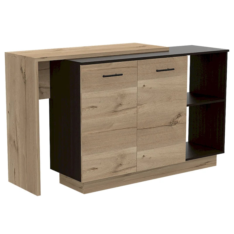TUHOME Sicilia Kitchen Island with 2 Open Shelves, Double Door Cabinet, and 3 Inner Shelves