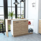 TUHOME Sicilia Kitchen Island with 2 Open Shelves, Double Door Cabinet, and 3 Inner Shelves