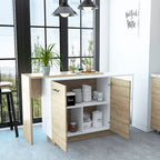 TUHOME Sicilia Kitchen Island with 2 Open Shelves, Double Door Cabinet, and 3 Inner Shelves