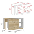 TUHOME Sicilia Kitchen Island with 2 Open Shelves, Double Door Cabinet, and 3 Inner Shelves