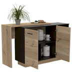 TUHOME Sicilia Kitchen Island with 2 Open Shelves, Double Door Cabinet, and 3 Inner Shelves
