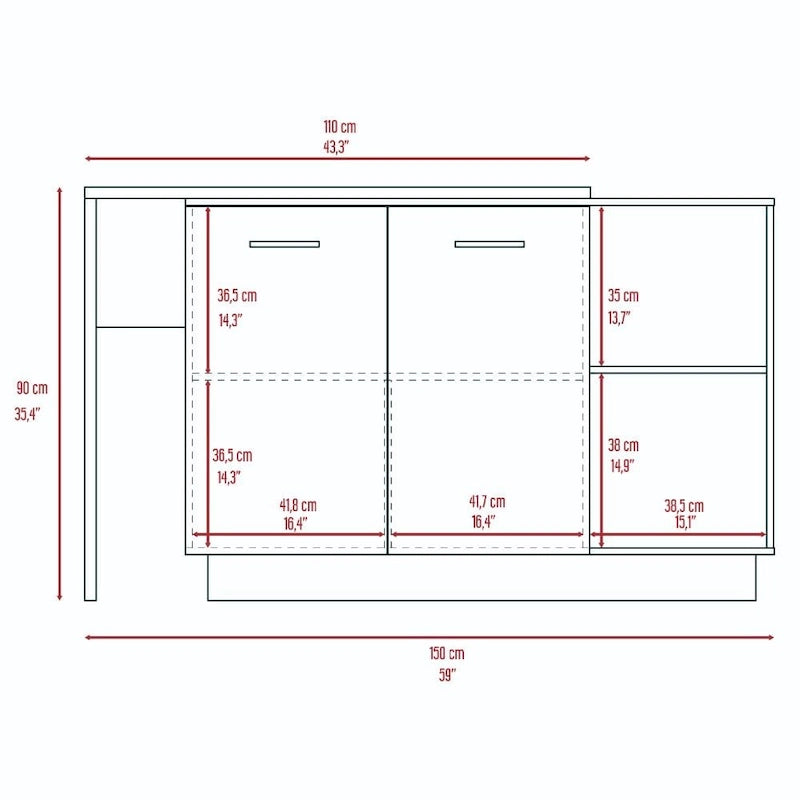 TUHOME Sicilia Kitchen Island with 2 Open Shelves, Double Door Cabinet, and 3 Inner Shelves