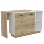TUHOME Sicilia Kitchen Island with 2 Open Shelves, Double Door Cabinet, and 3 Inner Shelves