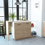 TUHOME Sicilia Kitchen Island with 2 Open Shelves, Double Door Cabinet, and 3 Inner Shelves