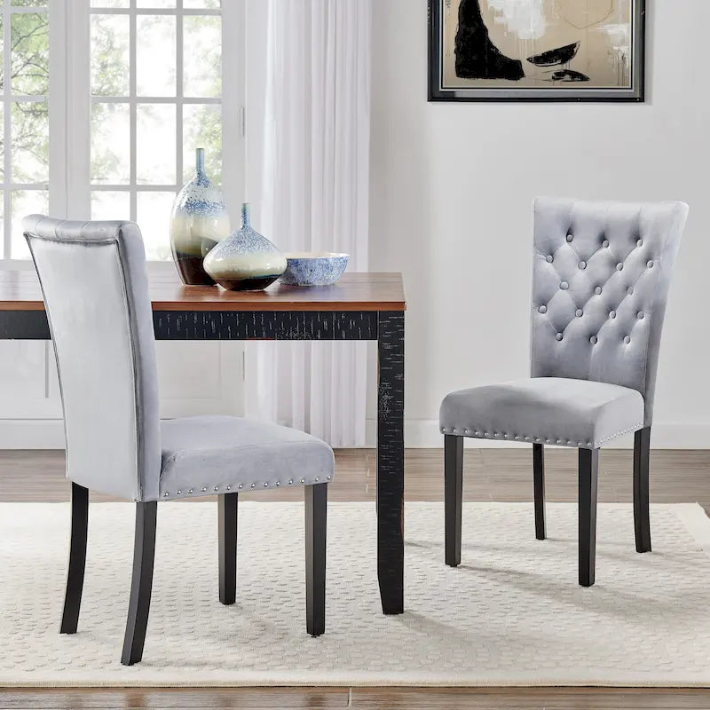 Silver Orchid Flohr Tufted Velvet Dining Chairs (Set of 2)