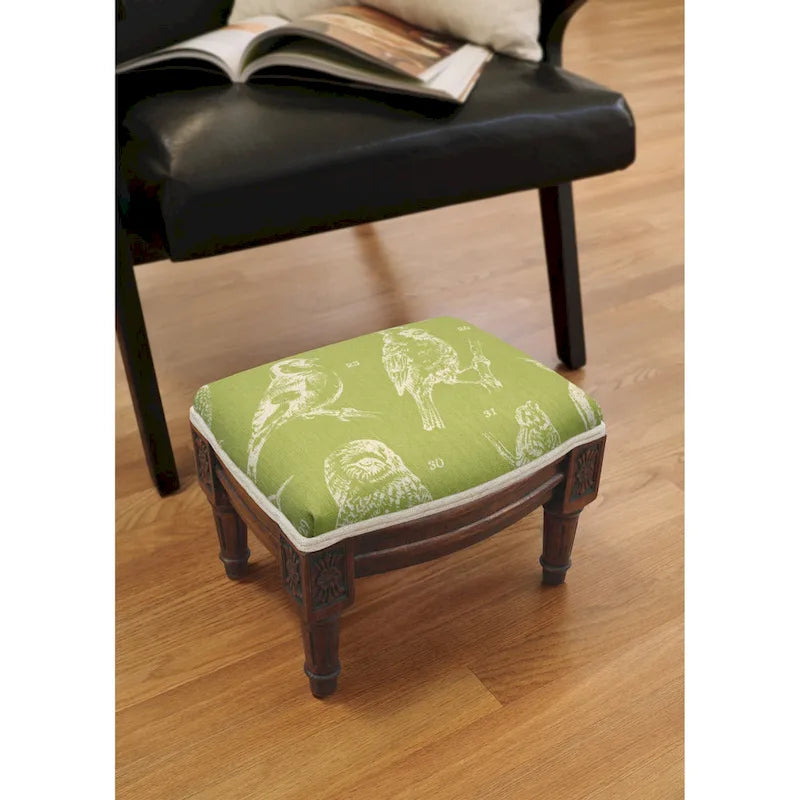 Bird Watch Wood Upholstered Footstool