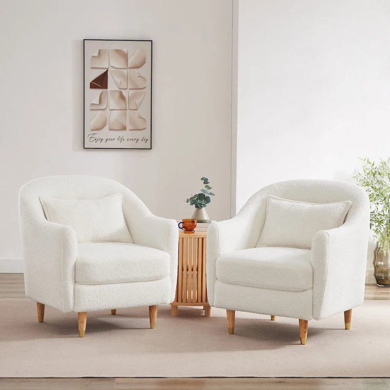 28.34W Set Of 2 Accent Armchair, Velvet Barrel Chair with Solid Wood Legs