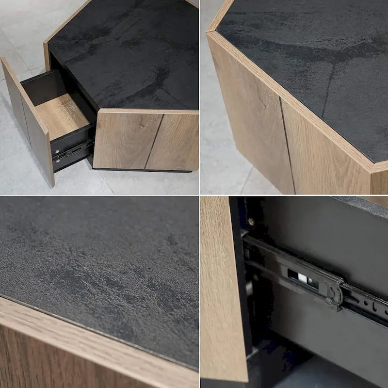 Hexagonal Coffee Table, Scratch Resistant Center Table with Drawers