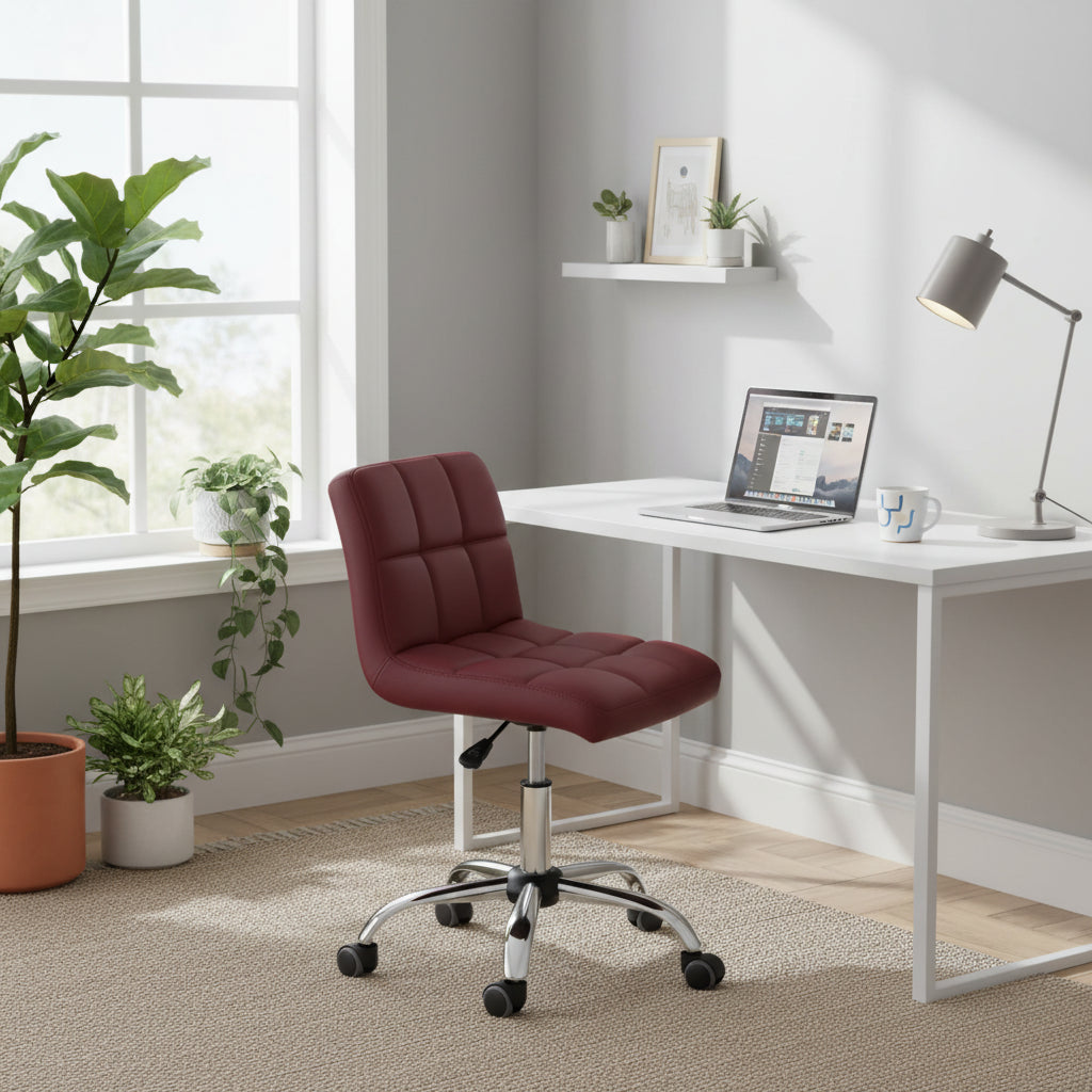 TOTO Home Office Button-Tufted Desk Chair, Armless Thick Cushion, Adjustable Height 19-25, Modern Red - N/A