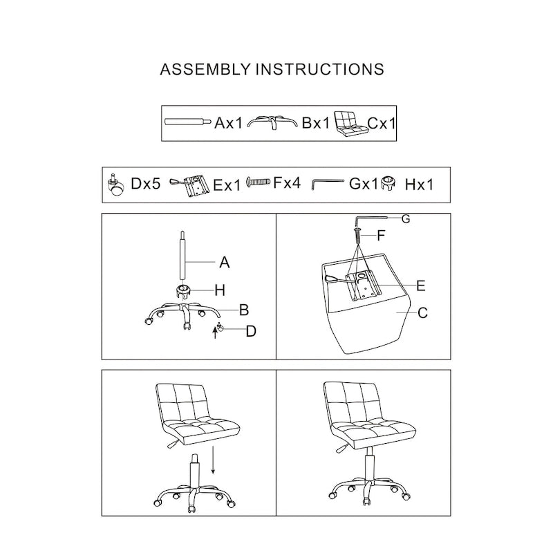 Home Office Button-Tufted Desk Chair, Armless Thick Cushion, Adjustable Height 19-25, Modern Red