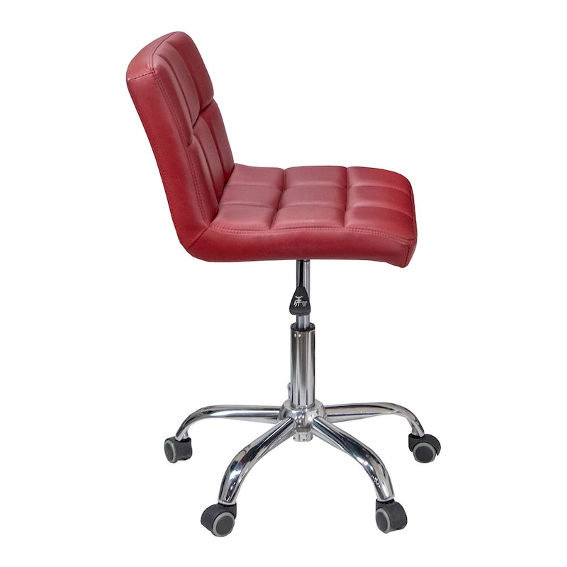 Home Office Button-Tufted Desk Chair, Armless Thick Cushion, Adjustable Height 19-25, Modern Red