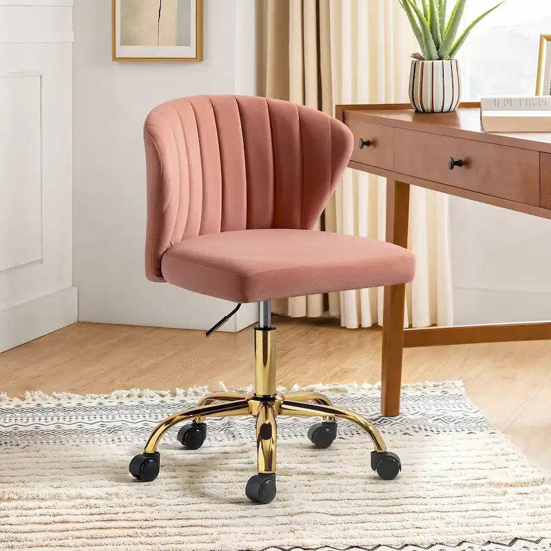 Ilia Modern Velvet Wingback 360 degree Ergonomic Office Task Chair with Channel Tufted Back by HULALA HOME