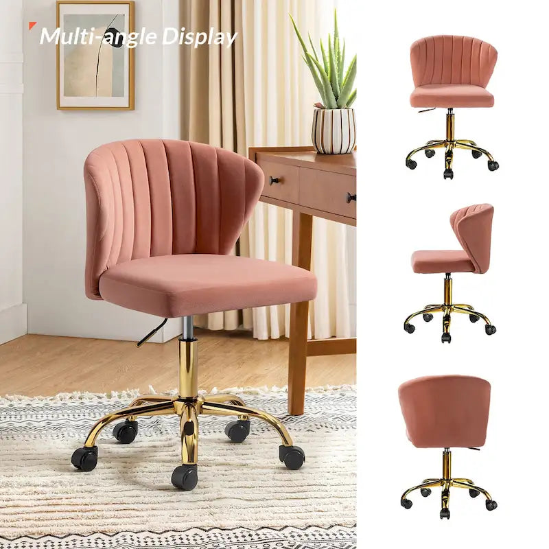 Ilia Modern Velvet Wingback 360 degree Ergonomic Office Task Chair with Channel Tufted Back by HULALA HOME