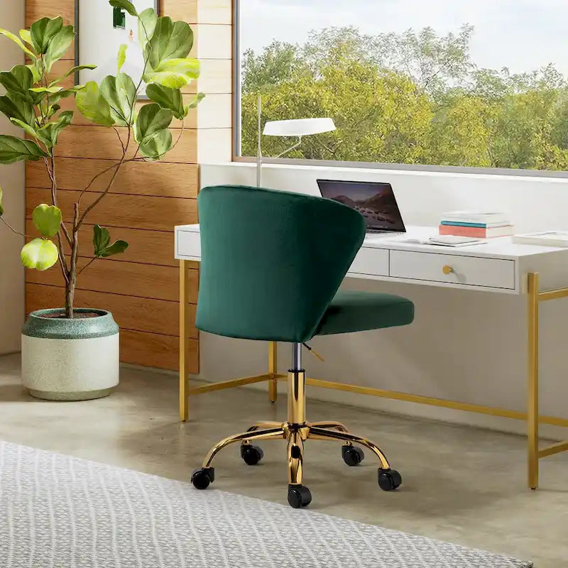 Ilia Modern Velvet Wingback 360 degree Ergonomic Office Task Chair with Channel Tufted Back by HULALA HOME