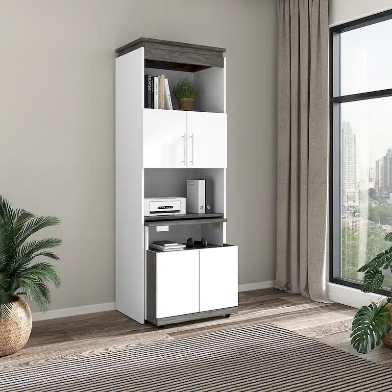 Orion 30W Tall Storage Cabinet with Doors and Fold-Out Desk by Bestar