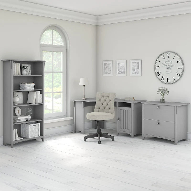 Salinas 55W Corner Desk with Lateral File Cabinet and 5 Shelf Bookcase