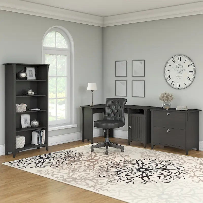 Salinas 55W Corner Desk with Lateral File Cabinet and 5 Shelf Bookcase