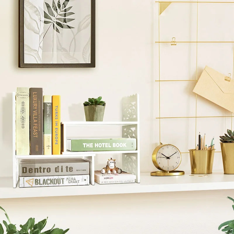 Retro 3-Compartment White Wood Desk Organizer