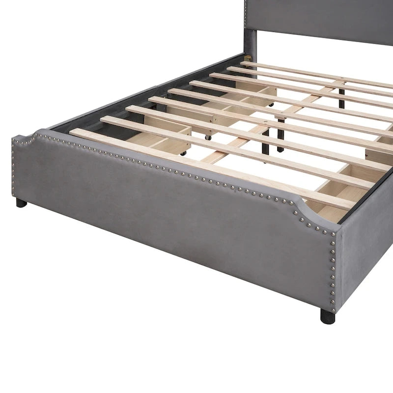 Upholstered Platform Bed with Stud Trim Headboard and Footboard