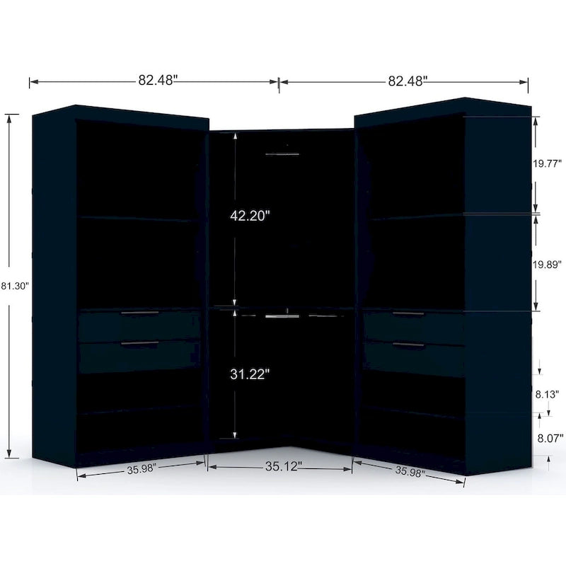 Mulberry Open 3 Sectional Modern 4 Drawer Wardrobe Corner Closet Set of 3