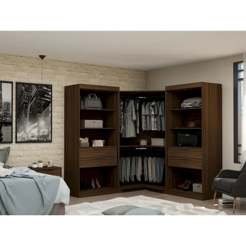 Mulberry Open 3 Sectional Modern 4 Drawer Wardrobe Corner Closet Set of 3
