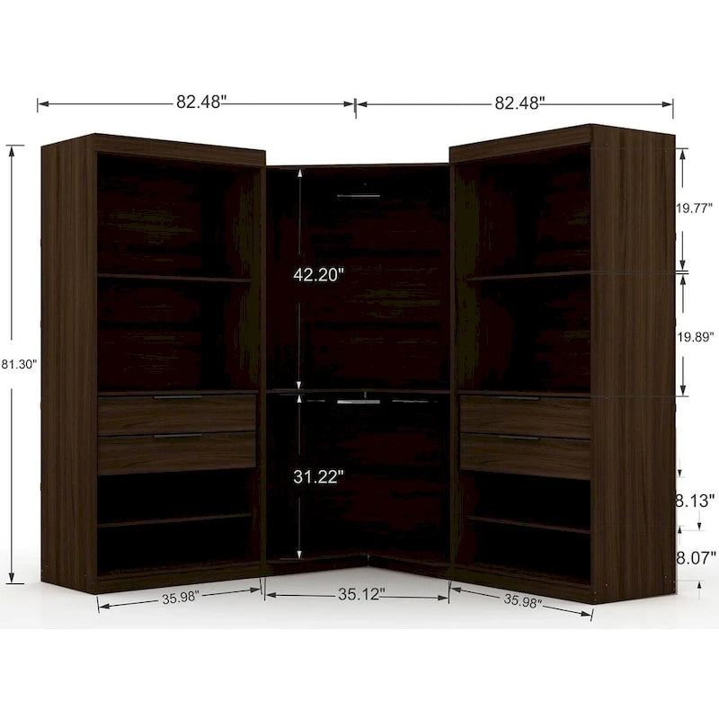 Mulberry Open 3 Sectional Modern 4 Drawer Wardrobe Corner Closet Set of 3