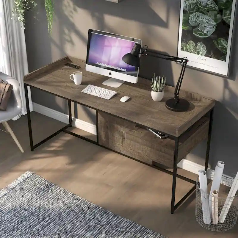 Jaxon Industrial 63-inch Steel Computer Desk with USB Ports by Furniture of America