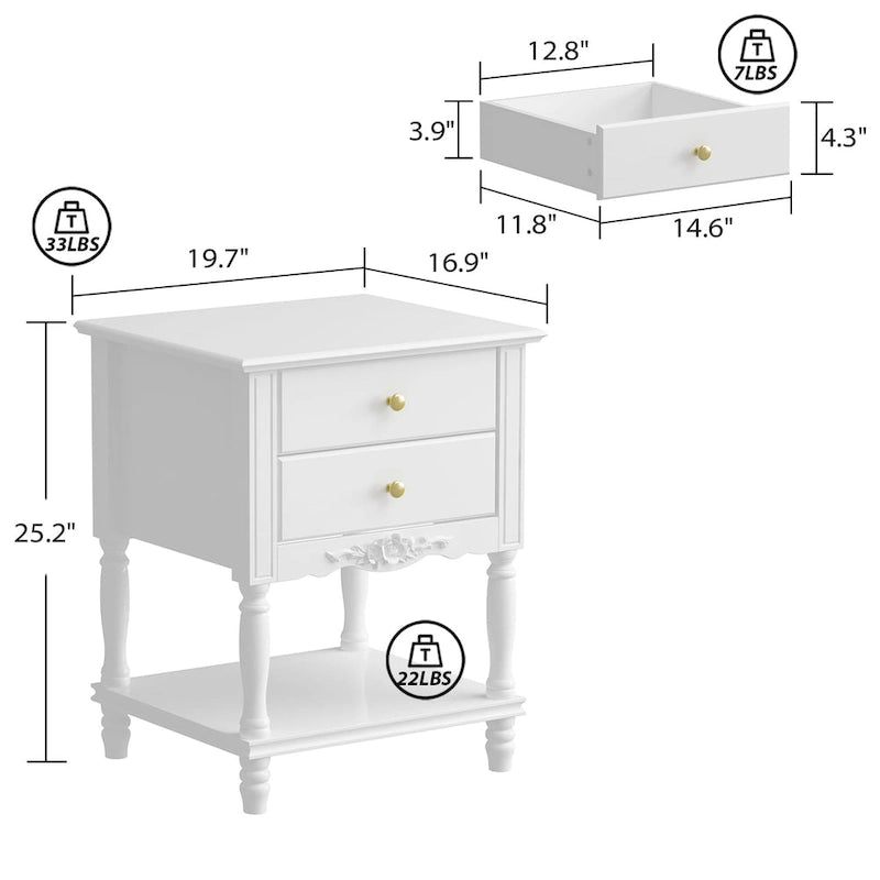 Nightstand Side Table Wood Night Stand White Bedside Table Lacuqer