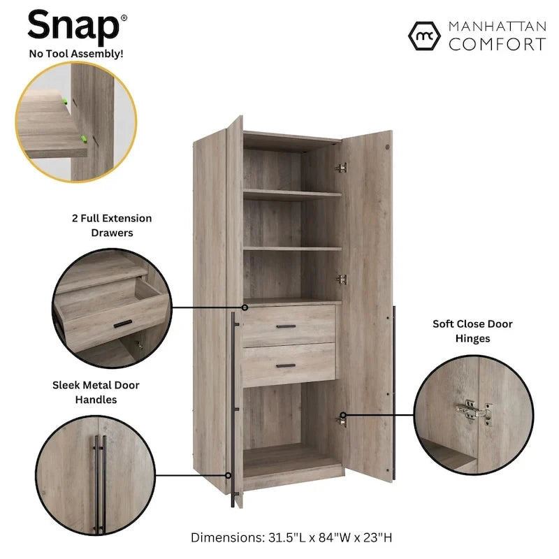 Manhattan Comfort Lee Modern 1.0 Freestanding Wardrobe Closet Armoire