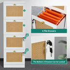 Moasis 15-inch Deep 4 Drawers Rattan Vertical File Cabinet with Lock