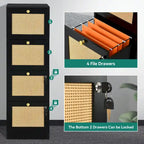 Moasis 15-inch Deep 4 Drawers Rattan Vertical File Cabinet with Lock