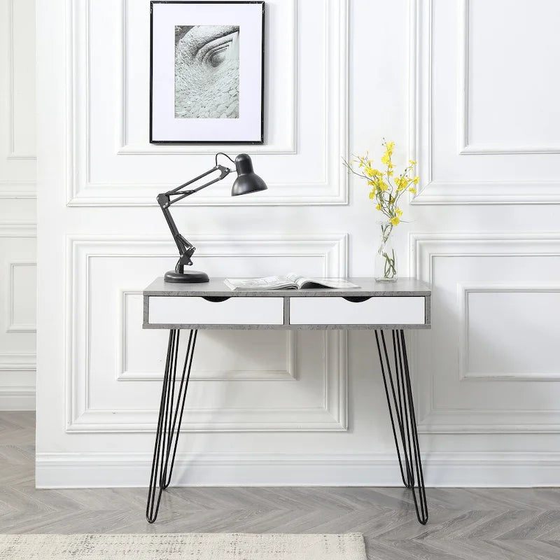 Laurel Grey Mid-century Modern 2-drawer Home Office Desk