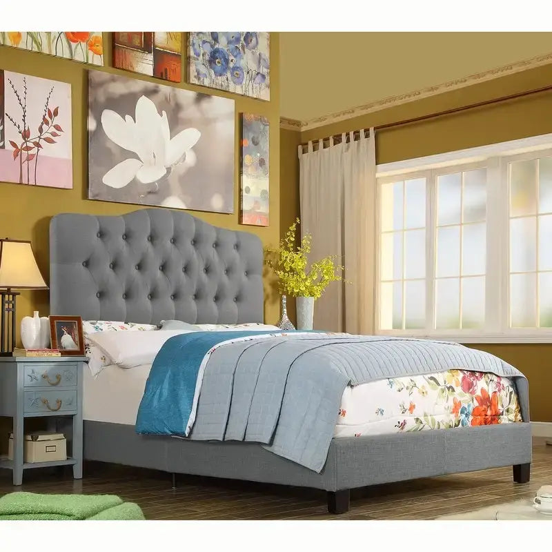 Tara Virgil Curved Upholstered Button-tufted Platform Bed Frame