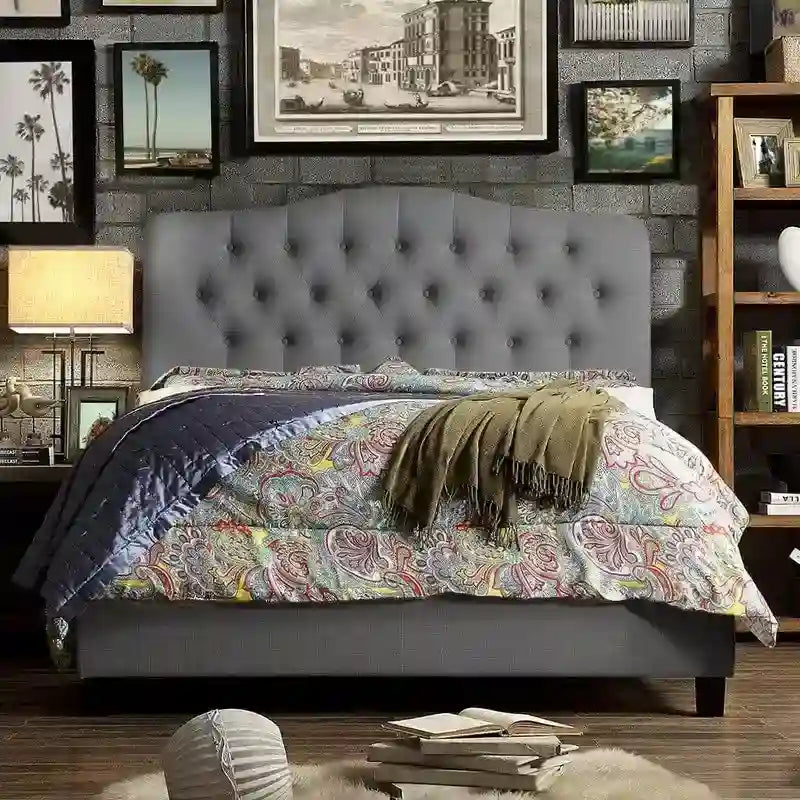 Tara Virgil Curved Upholstered Button-tufted Platform Bed Frame