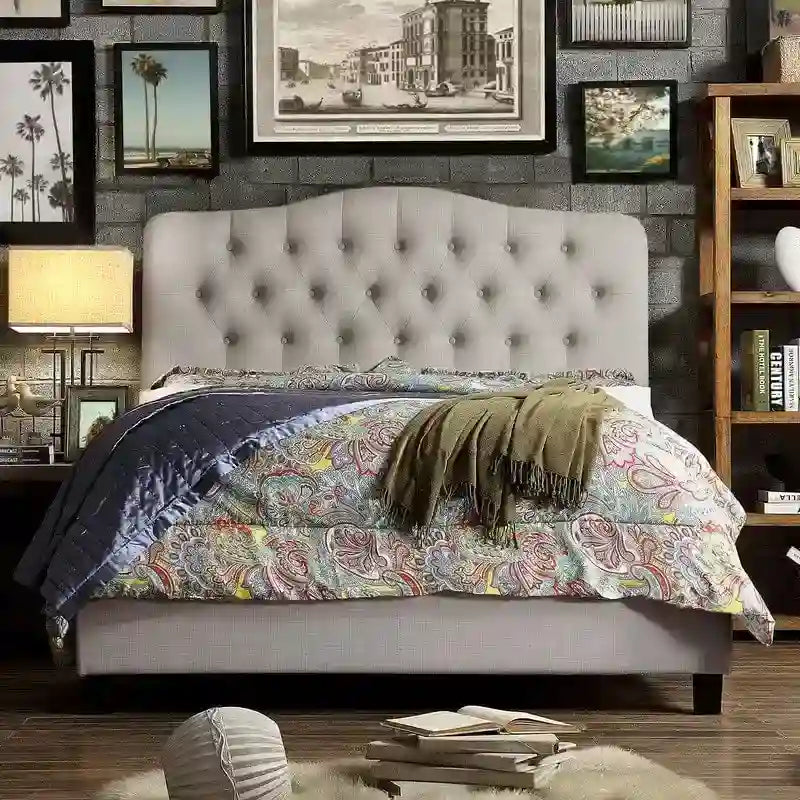 Tara Virgil Curved Upholstered Button-tufted Platform Bed Frame