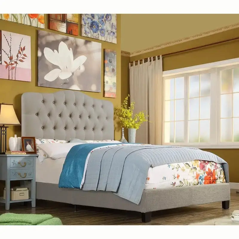 Tara Virgil Curved Upholstered Button-tufted Platform Bed Frame