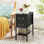 Set of 2 Nightstand with Charging Station, 2 USB Port & 2 Power Outlets, Tall End/Side Table with 2-Drawer and Storage Shelf