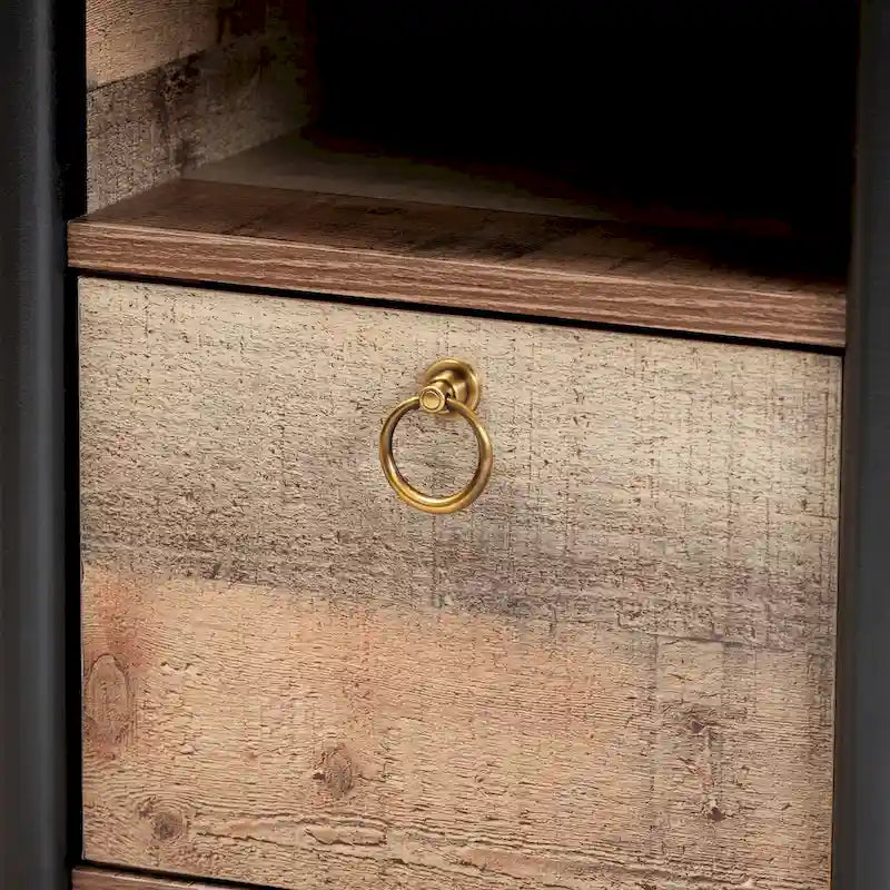 Modern Rustic Oak Brown and Black Finished Wood Nightstand