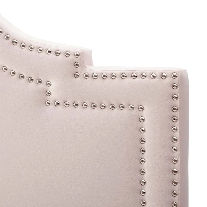 Paradise Pink Velvet Upholstered King/California King Size Headboard with Nailhead Trim