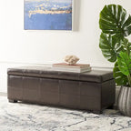 SAFAVIEH Kerrie Brown Bicast Leather/Wood Storage Bench - 46.9 x 18.3 x 16.7 - 47Wx18Dx17H