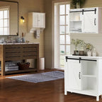 Farmhouse White MDF Wood Bathroom Storage Cabinet