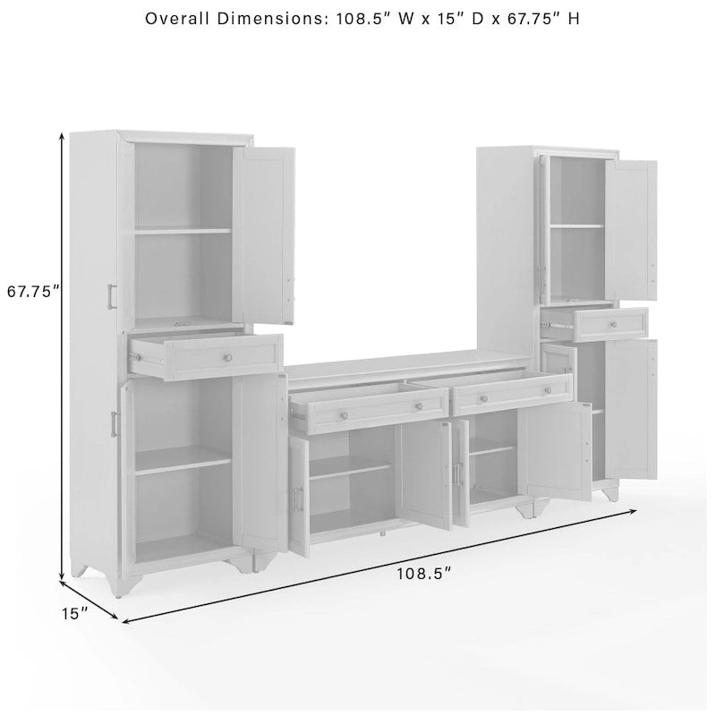 Crosley Tara 3Pc Sideboard And Pantry Set - 15x108.5x67.75