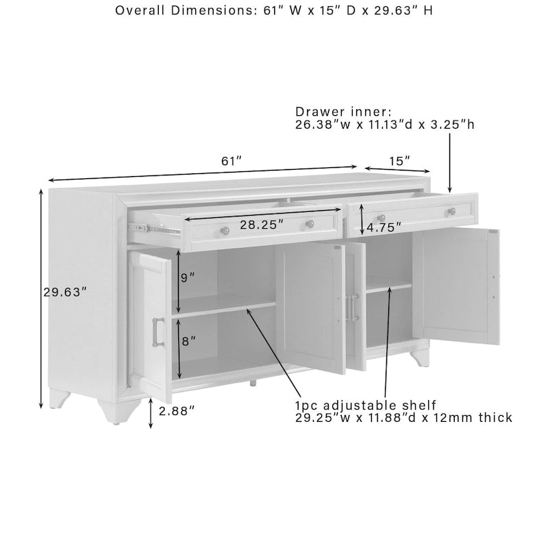 Crosley Tara 3Pc Sideboard And Pantry Set - 15x108.5x67.75